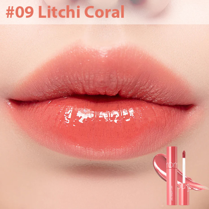Стойкий глянцевый тинт для губ (09 Litchi Coral) от Rom&nd